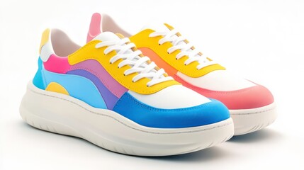 Stylish platform colorful sneakers mock up isolated on white background