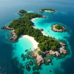 Fototapeta premium Tropical Island Chain Aerial View – Lush Paradise from Above