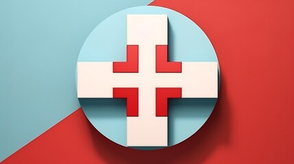 Fototapeta premium Abstract Red And White Cross Design On Blue Circle