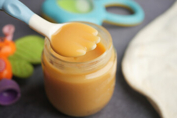 baby food in a container on table .