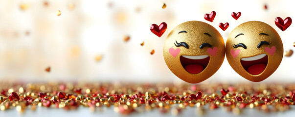 Golden Emojis Love 3D Illustration