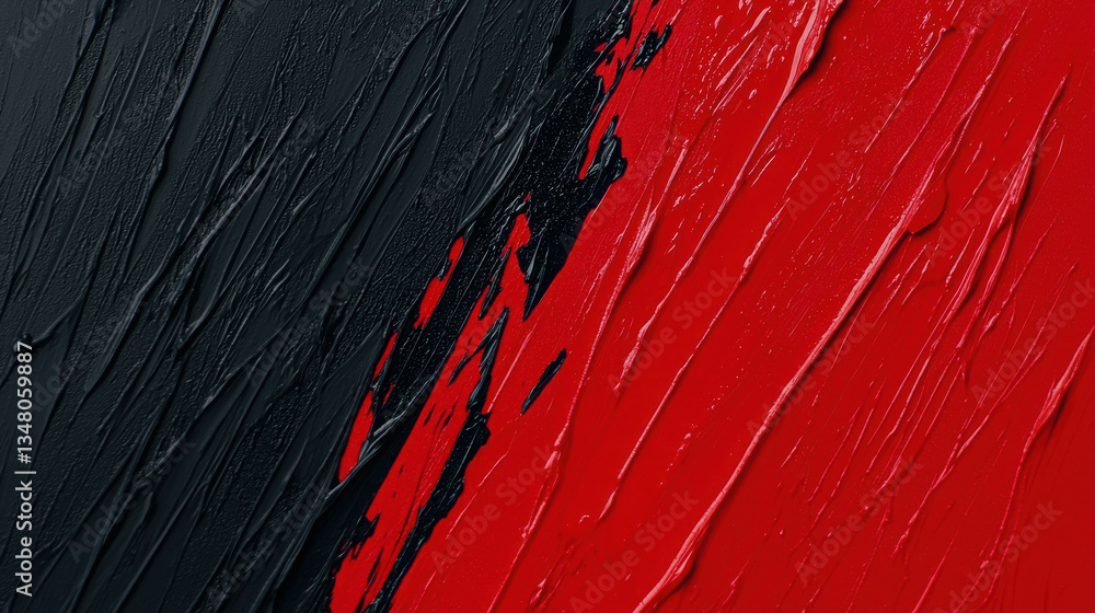 Poster abstract paint texture with bold red and deep black colors in dynamic brush strokes