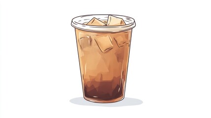 Cold brewed ice latte coffee on plastic cup, isolated on white background
