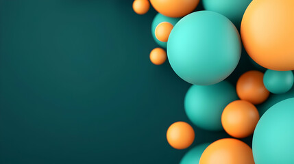 Abstract Teal and Orange Spheres on Dark Green Background