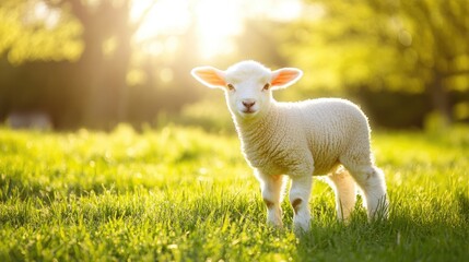 Obraz premium Lamb in the Sunlit Meadow