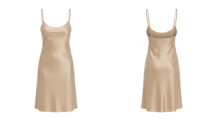 Elegant Sleeveless Champagne Dress Displayed with Front and Back Views