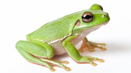 Green Tree Frog on White Background
