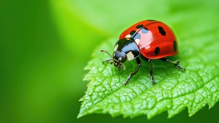 Obraz premium A Red Ladybug on a Green Leaf