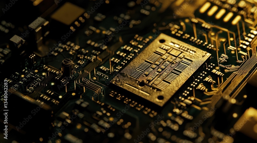 Poster close-up view of microchip storing vast amounts of data