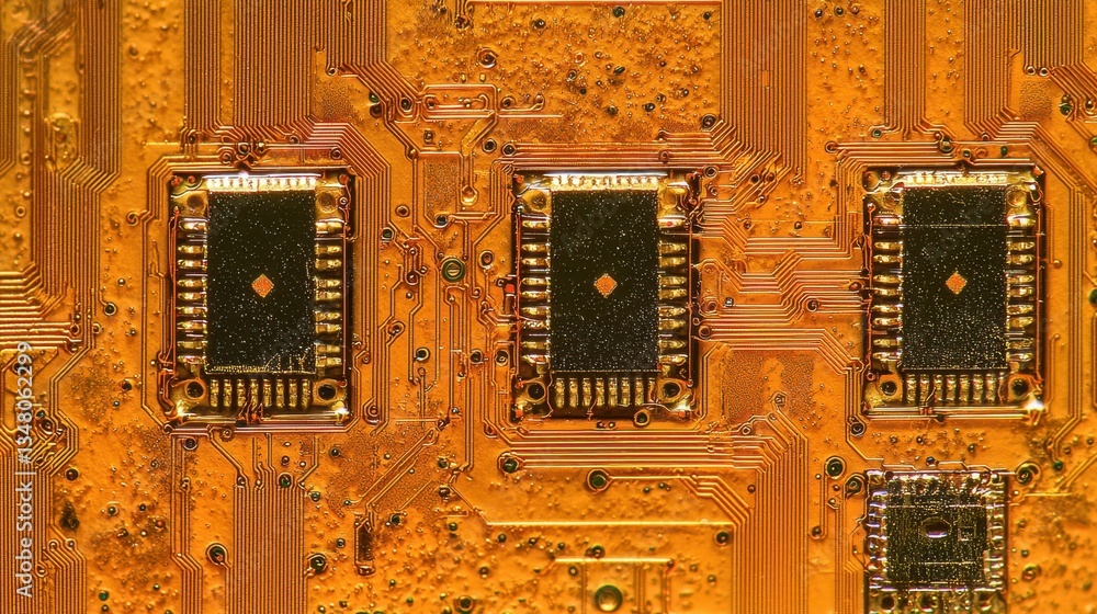 Poster close up of microchip storing vast amounts of data on circuit board