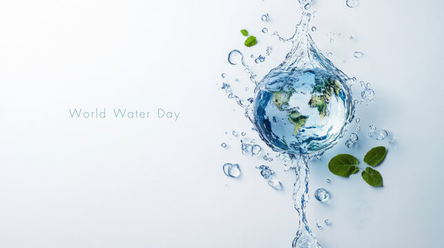 Water day concept with water splash in earth shape.