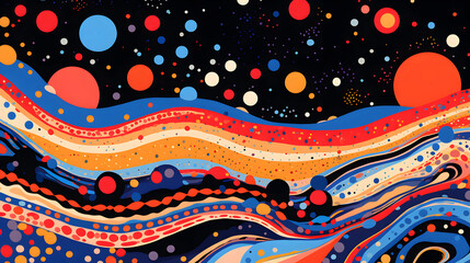 High saturation color polka dot planet forest decorative painting with Generative