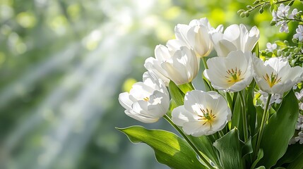 Fototapeta premium Spring flora action blooming white flowers in nature's embrace serene environment