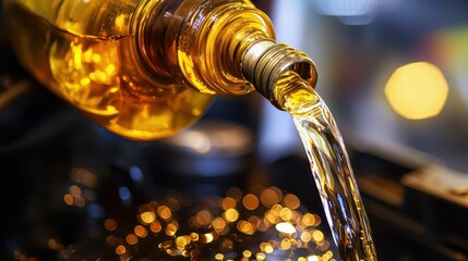 Close Up of Ethanol Fuel Being Poured from Bottle into Container