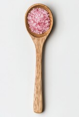 Wooden Spoon with Pink Himalayan Salt on a Light Background, Kitchen Essentials for Culinary Arts and Healthy Cooking Use at Home
