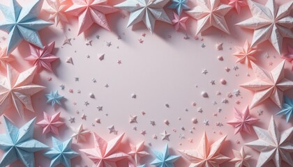 Creative paper star decorations for celebrations home artistic display festive environment aerial view craft concept
