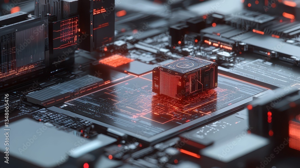 Poster futuristic ai technology with scanning and processing elements