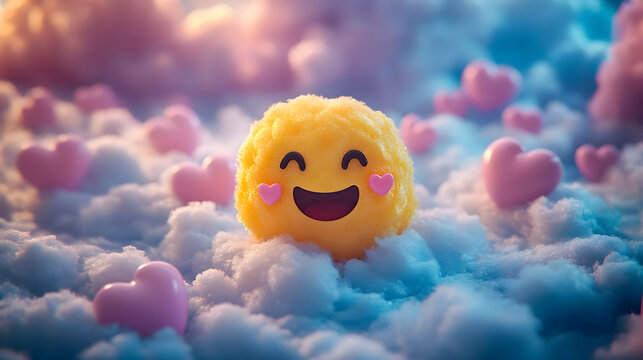 Joyful Emoji in Clouds 3D Illustration