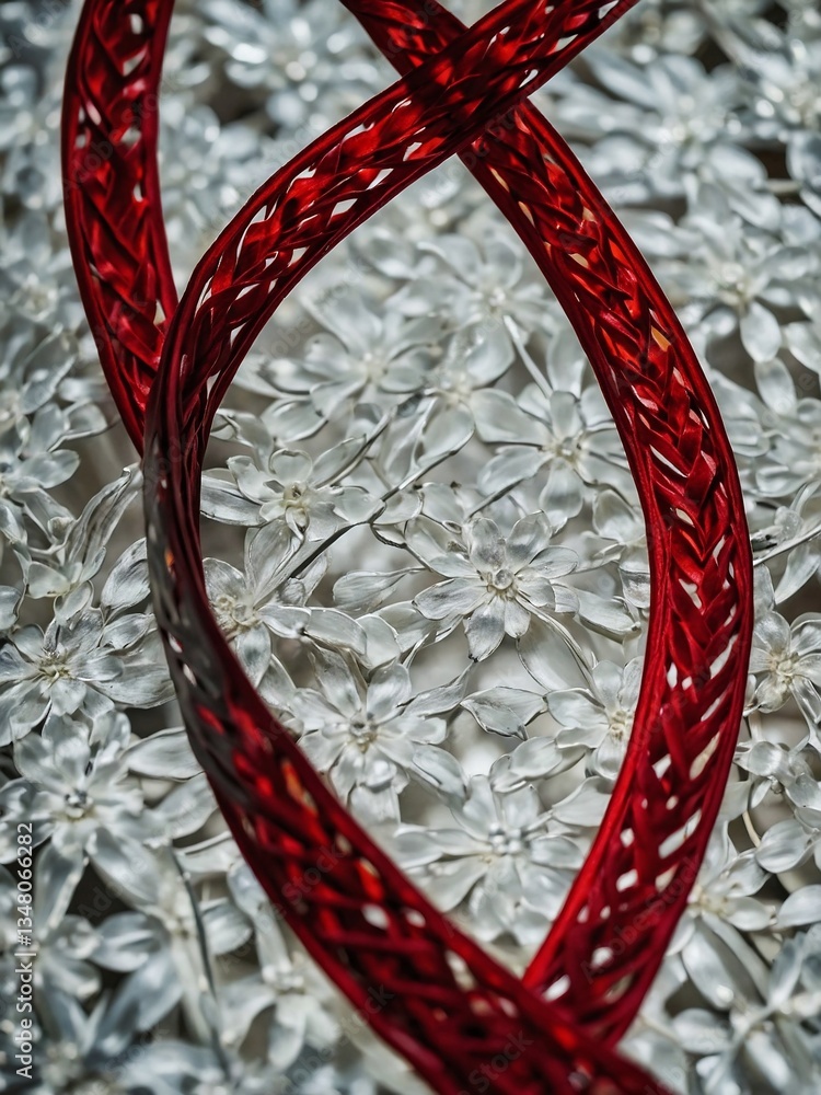 Poster intricate red ribbon pattern intertwined to create texture