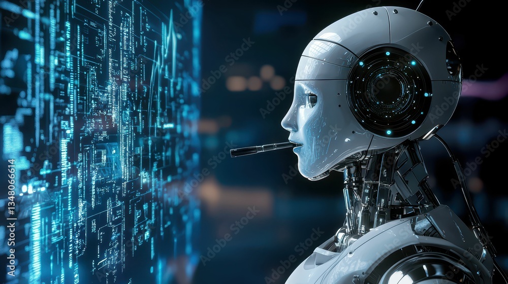 Poster futuristic robot assistant with advanced processing interface