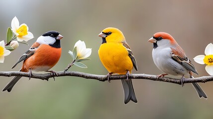 Fototapeta premium Spring birds in nature flowering flora close-up scene natural environment outdoor view