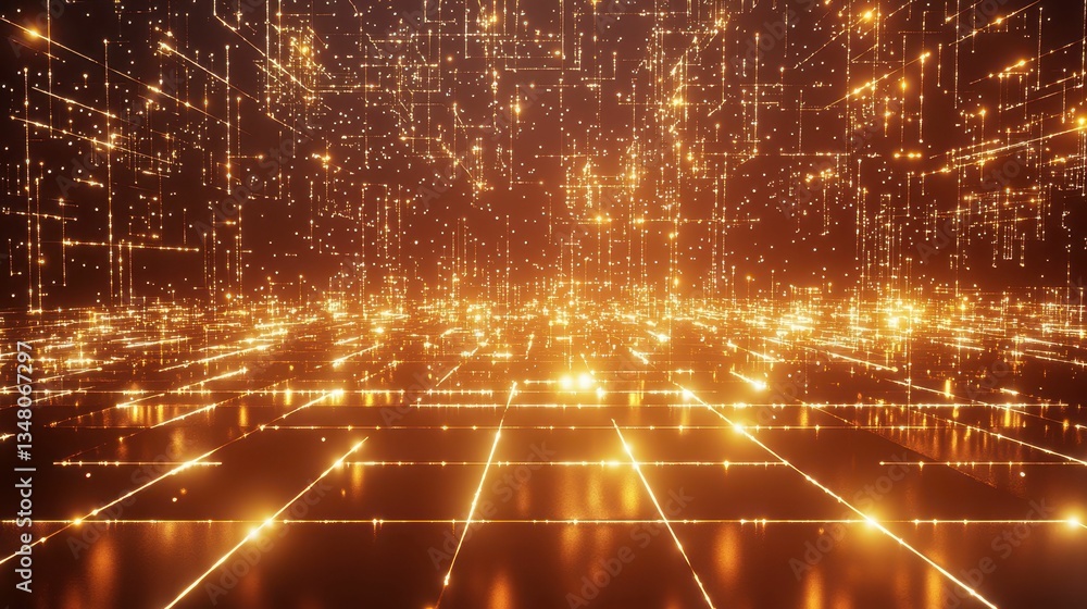 Poster glowing 3d matrix of interconnected data points in digital space