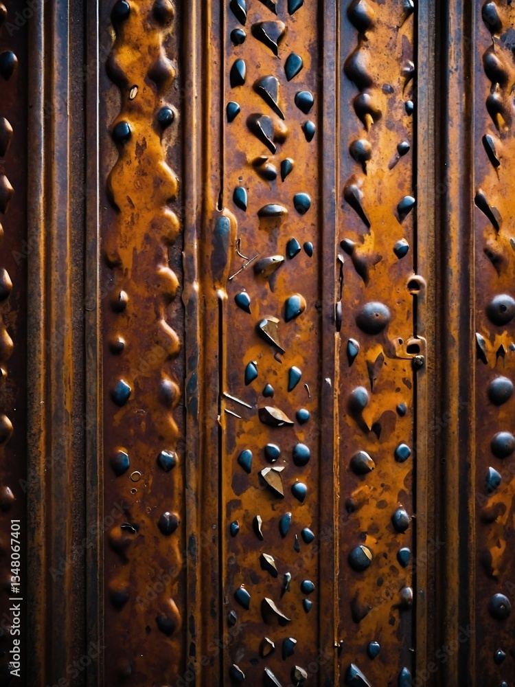 Poster intricate rust patterns on a textured metal surface