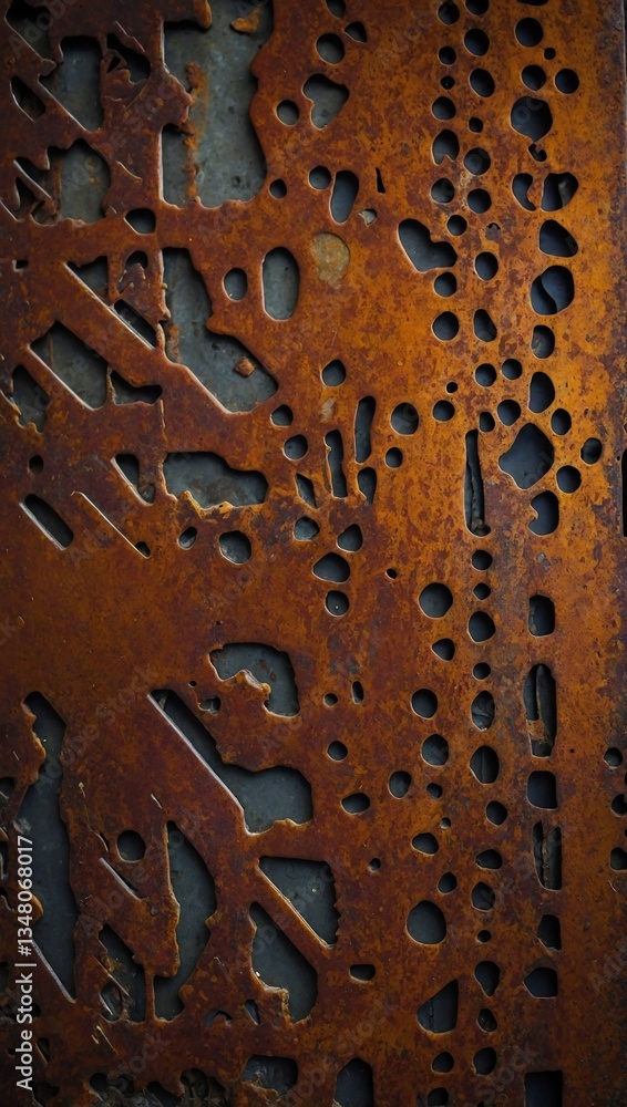 Poster intricate rust patterns on a textured metal surface