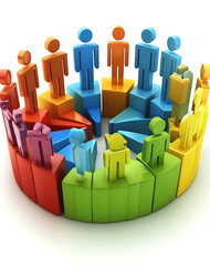 Colorful 3D Model of Diverse People Forming a Circle Representing Teamwork and Collaboration