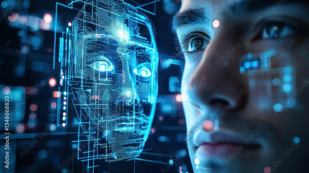Poster high tech biometric security system with face scanning technology