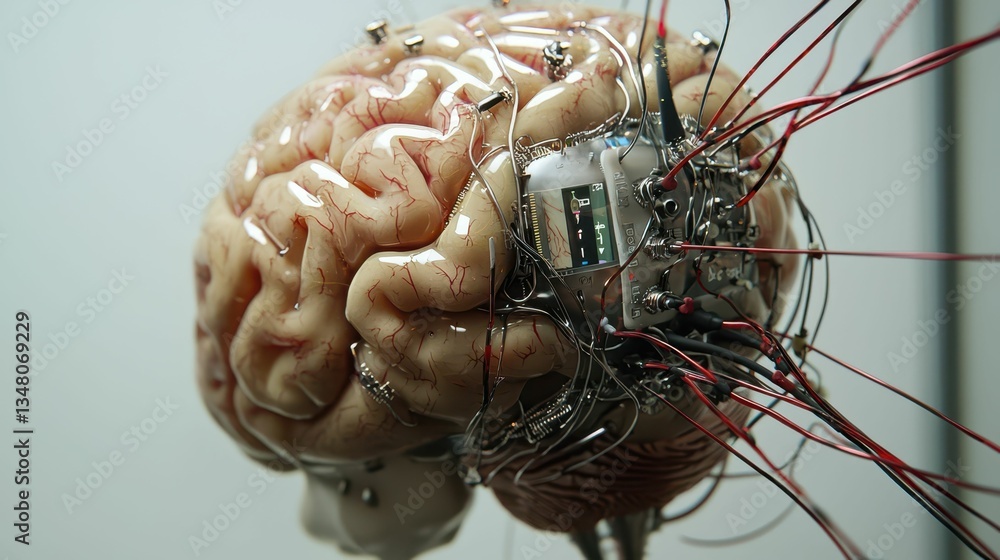 Aufkleber human brain connected to digital database through advanced technology