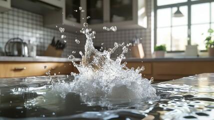 Water Splash From Overflowing Kitchen Sink Due to Pipe Issue