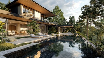 Luxurious Modern Japanese Mansion with Infinity Pool and Landscape