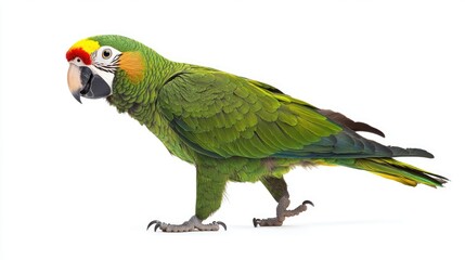 Green-winged Macaw Walking on White Background