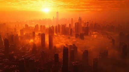 Fototapeta premium Massive Heat Dome Over City with Thick Air and Sunset Glow