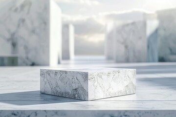 Detailed Image of White Granite Square Podium for Product Display and Presentation