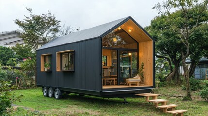 Modern Tiny Japanese House with Space-Saving Design in Nature