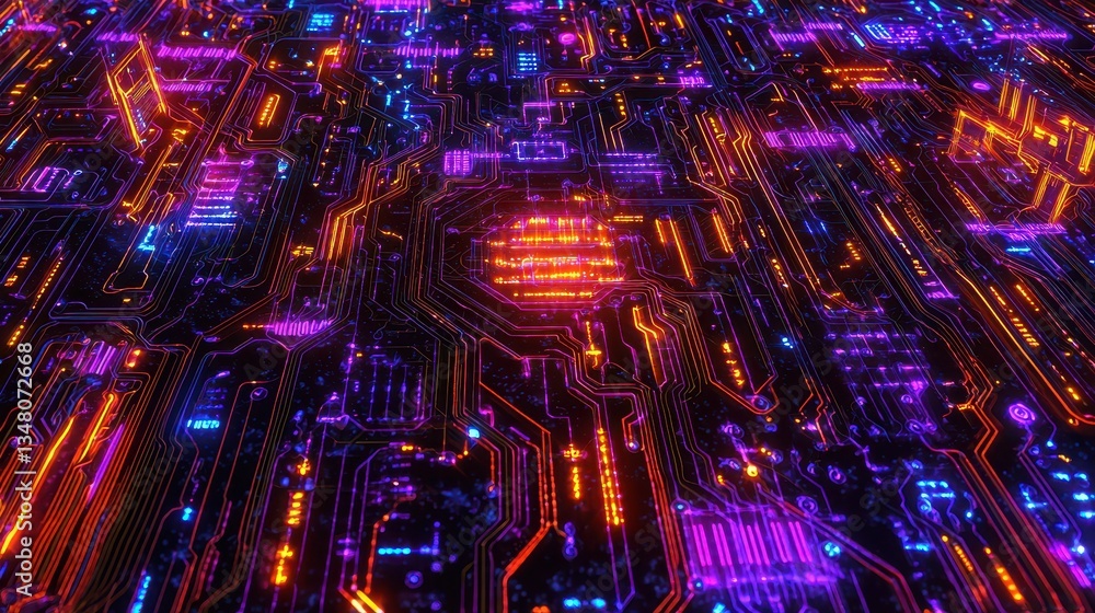 Poster vibrant neural network circuit visualization with deep learning theme