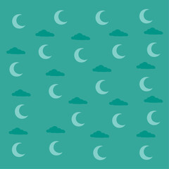 a blue sky with white clouds and a crescent