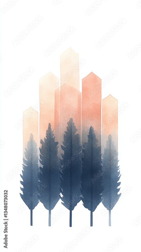 Poster a serene, abstract depiction of trees with a gradient of colors, creating a calming and artistic for