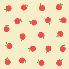 a pattern of red apples with green leaves
