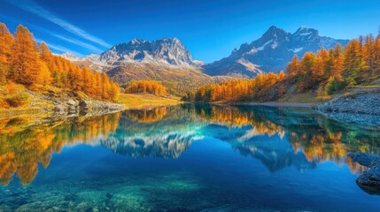 Autumnal Serenity: Mountain Lake Reflection