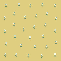 a yellow background with a pattern of white flowers