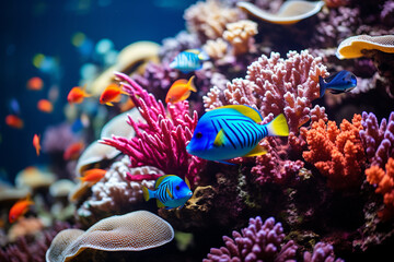 Obraz premium Great Barrier Reef bursts with an kaleidoscope of marine species and cutting edge conservation initiatives, from creation of marine sanctuaries to groundbreaking research endeavors and global collabor