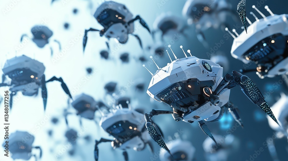 Poster swarm of nanobots collecting data and transmitting information