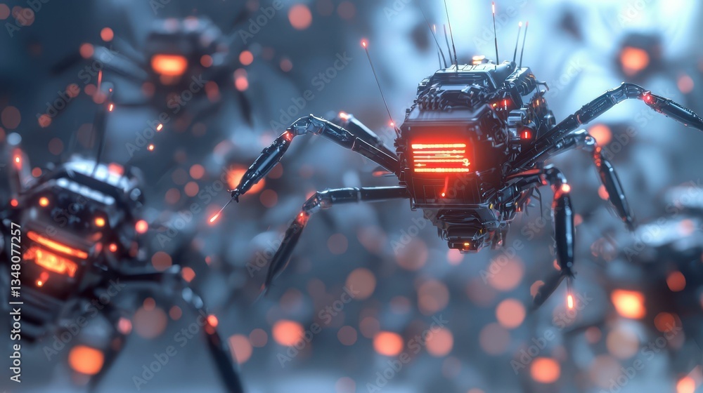 Poster swarm of nanobots collecting and transmitting data in digital space
