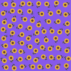 a purple background with sunflowers and leaves