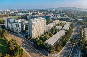 Aerial view of the University of California San Diego (UCSD) campus in La Jolla, California, USA....