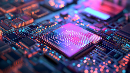 Close-up of semiconductor manufacturing with precision machinery and microchips, symbolizing advanced technology and electronics production