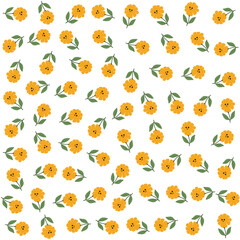 a pattern of orange flowers with green leaves